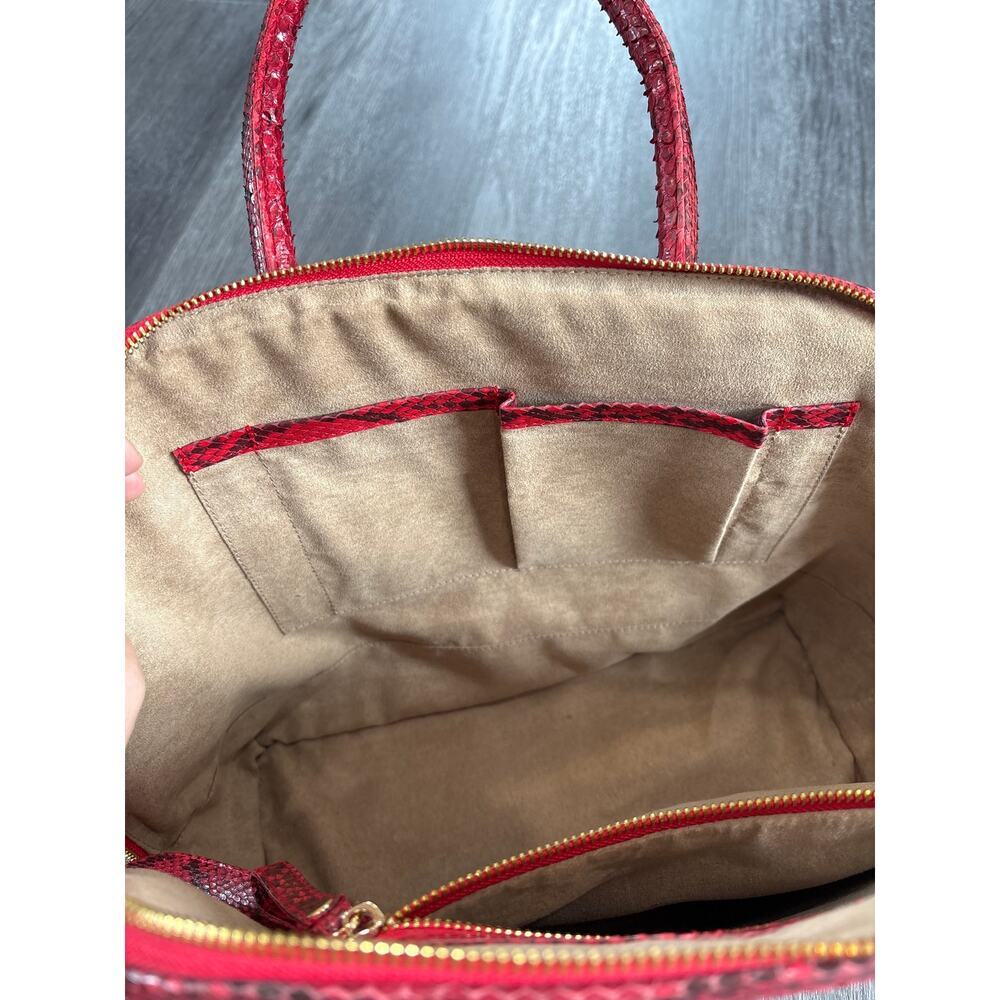 Pelle Moda Red Python Leather Top Handle Bag - Picture 11 of 12